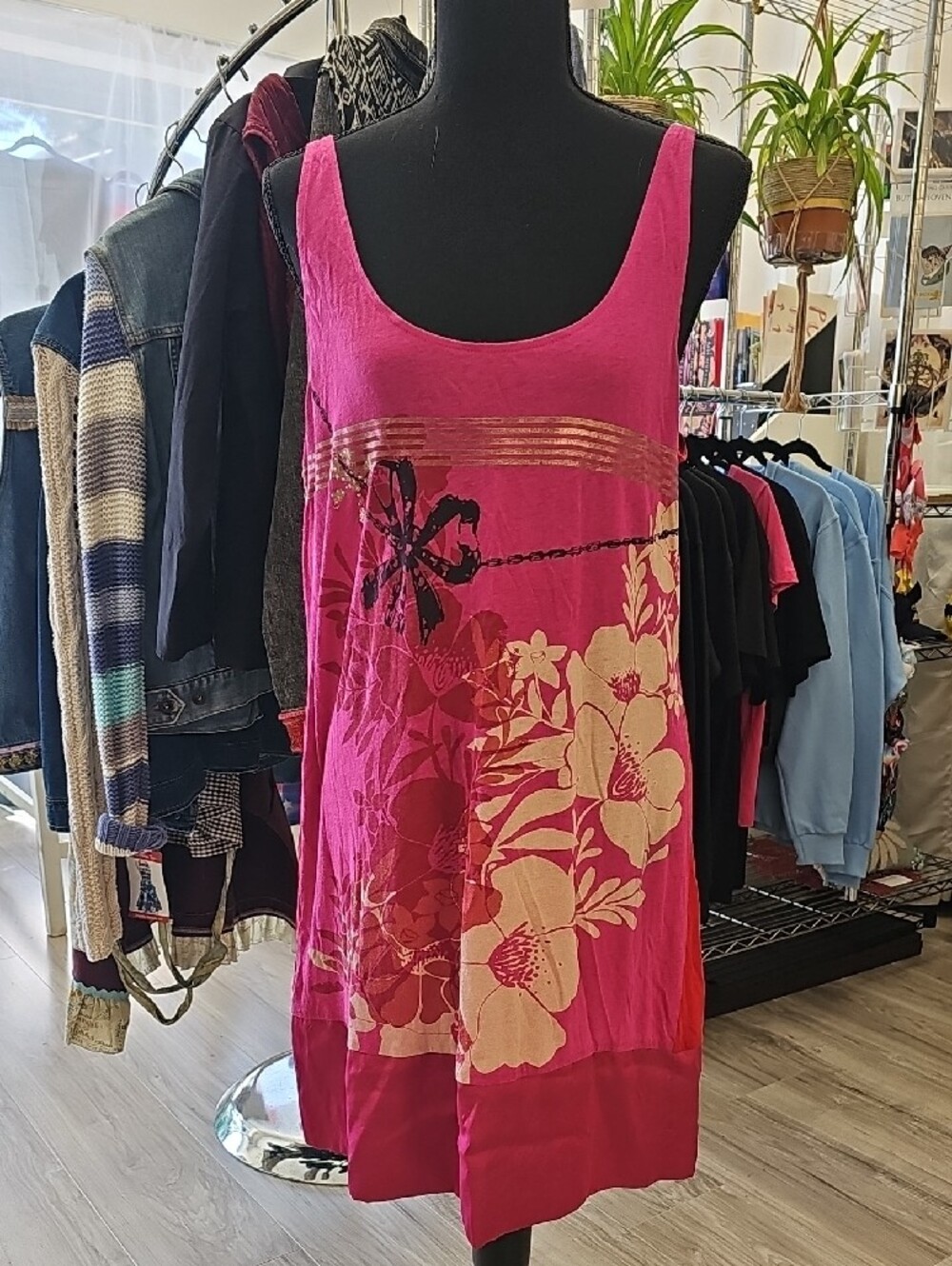 Express Vintage Floral Sundress in Magenta & Gold
